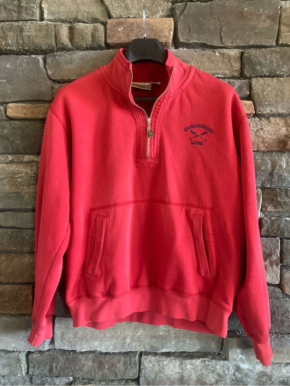 Kennebunkport 1/4 Zip Pullover Red Sweatshirt Coastal Nautical Casual